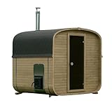 Gardj Fasssauna Garten Outdoor Sauna aus nordischer Fichte – Verschiedene Größen (2–6 Personen) – Wahlweise mit Holz- oder Elektroofen – Inkl. Zubehörset (180 cm, Quadratische, Holzofen)