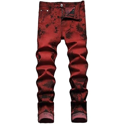 Baylvn Men's Casual Skinny Ripped Straight Slim Fit Stretch Denim Jeans, Wine Red, 42 Cover
