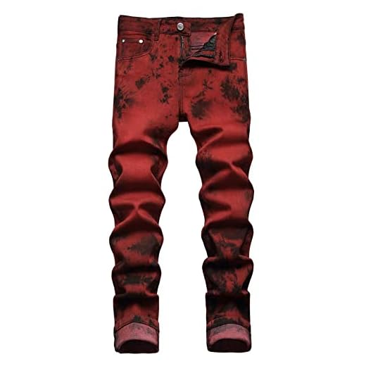 Baylvn Men's Casual Skinny Ripped Straight Slim Fit Stretch Denim Jeans,843 Wine Red,Size 34