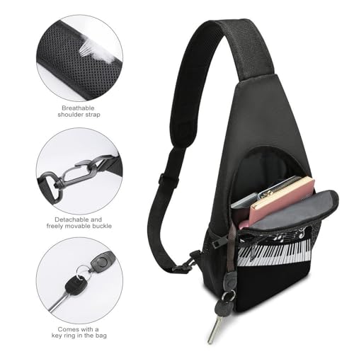 Versatile Unisex Musical Notes Black White Piano Keys Crossbody Bag, 15.4×8.3×3.5 Inch Chest Pack with Breathable Shoulder Strap and Mesh Side Pockets, Portable Sling Backpack4