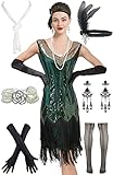 LELOVEFU Women's Gatsby Flapper Dress 1920s Sleeveless Sequin Cocktail Dress with 20s Accessories Set