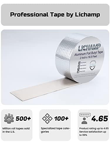 Lichamp Aluminum Butyl Tape, Waterproof Butyl Aluminum Foil Tape 2 Inches X 16.4Ft For Rv Repair, Roof, Window Patch, Boat And Outdoor Pipe Sealing #TOP6