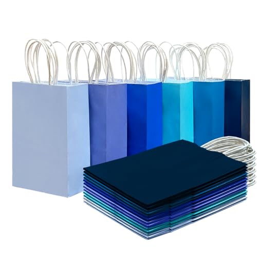 qiqee 24PCS Mini Gift Bag with Handles Bulk 4.5x2.5x6 Gift Bags 6 Mix Blue Bags Multiple Uses