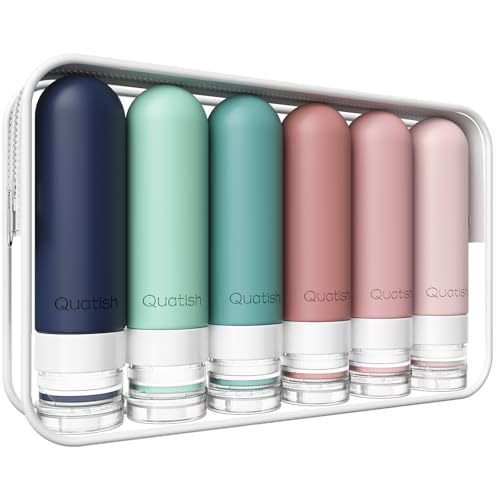 Quatish Travel Bottles for Toiletries 6 Pack, Original Patented Leakproof 3 oz Tsa Approved Travel Size Containers, BPA Free Silicone Shampoo and Conditioner Bottles, Camping Essentials