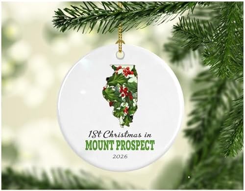 Christmas Ornament Intended for Mount Prospect IL City State Name 1st Christmas in Mount Prospect Illinois Keepsake Ornament Xmas Tree Decoration Gift New Homeowners Family 3" White image 2