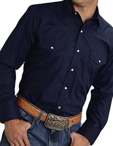MENS NAVY BLUE SOLID BROADCLOTH LONG SLEEVE SNAP WESTERN SHIRT