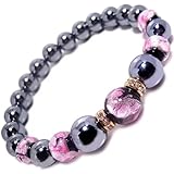 [Stone jewelry japan] テラヘルツ 鉱石 8ｍｍ ピンク ホタルガラス (デザイン1) レディース ブレスレット 内径 約16cm