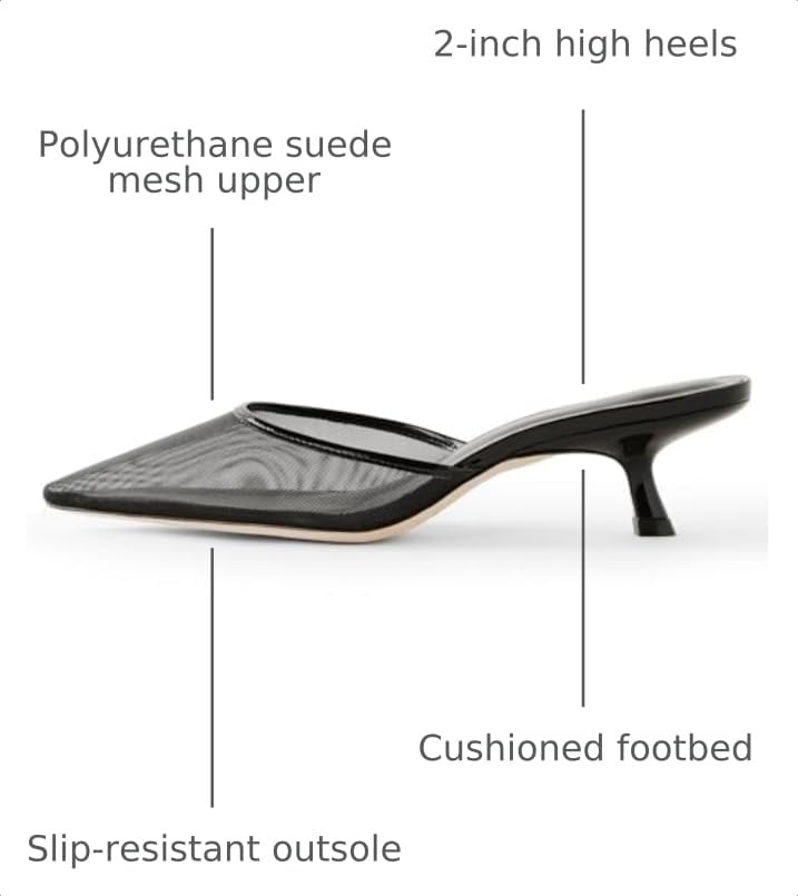 Image of ZJGZF Mesh Kitten Heels Mules for Women Closed Pointed Toe Slip on Backless Stiletto Slingback Low Heels Comfort Pumps Shoes
