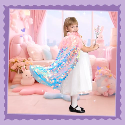 Meland Princess Dress Up for Girls 3-8, 11Pcs Mermaid Cape with Crown, Dress Up Clothes Birthday Gift Toys for Girls Toddlers4