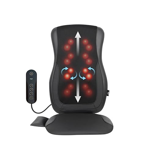 Mynt Black Acupressure Massage Chair Pad with 4 Deep Kneading Nodes, Shiatsu Back Massager for Chair with Heat, Heated Back Massage with a Cushion for Deep Tissue