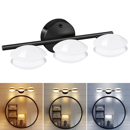 Image of redaica Vanity Lights Bathroom Lighting Fixtures Over Mirror, 3 Color Temperatures Modern Mirror Lights, 3 Rotatable Light Head Vanity Light Wall Sconce Matte Black