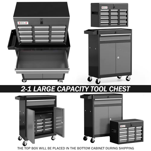 7-Drawer Tool Chest with Wheels,40'' Rolling Tool Chest with Drawers,Portable Tool Cabinet with Liners,Detachable Top Tool Box,Rolling Tool Box for Garage Storage,Workshop,Warehouse,Black - Image 6