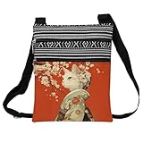 LiuenMgg Kimono Cat Messenger Bag Small Ethnic Pattern Printed Adjustable Strap Crossbody Zipper Bag Japanese Geisha Cat Phone Bag Wallet Cute Shoulder Handbag for Women