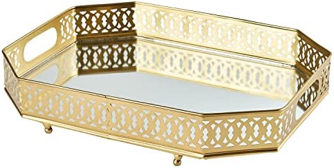 MARRAKESCH Agata Square Mirror Tray 34 cm Large Gold Candle Tray Square Metal with High Rim Vintage Serving Tray Kitchen Oriental Golden Decoration on the Set Table