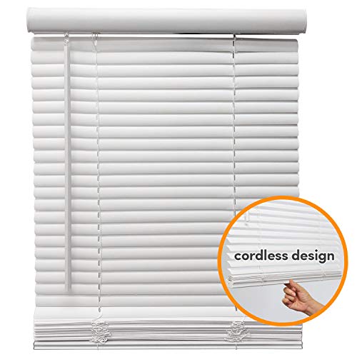 Biltek Cordless Window Blinds 1" Slat Pvc Vinyl Venetian Horizontal Privacy Shade Sunray Protection White - 35" W X 64" H #TOP1