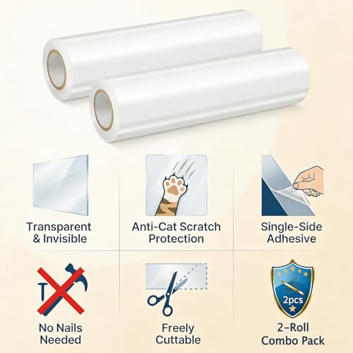 2 Pack Anti-Cat Scratch Furniture Protector, Single-Sided Sticky Couch Protector for Cats Claws,Cat Scratch Furniture Protector,Cat Scratch Furniture Door Protector for Sofa Tables (196.85" x 11.81") — view 4