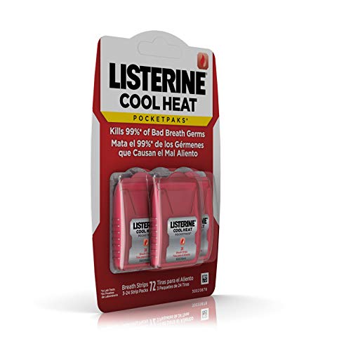 Listerine Cool Heat Pocketpaks Breath Strips For Oral Care, Kills Bad Breath Germs To Freshen Breath, Cinnamon Flavor, 24-Strip Pack, 3 Pack #TOP3