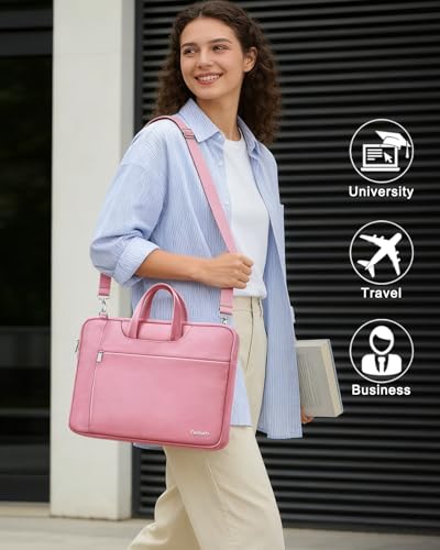 Image of Ferkurn Laptop Case Bag for Women Men Briefcase Messenger Bag, 15.6 16 Inch | Compatible with MacBook Pro M5 /HP OmniBook Omen Envy /Lenovo Yoga IdealPad /Dell Inspiron, Carrying Computer Bag,Pink