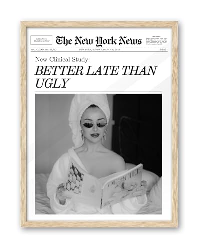 iHery Natural OAK Wood Trendy Retro Newspaper Headline Framed Wal...