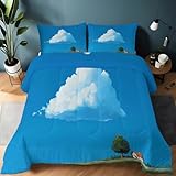 Genérico Edredón Reversible sin Funda 200 x 200 cm, Edredón Minimalista Nubes Moderno Casa De Campo Transpirable y Supersuave Lavable a Máquina para Las 4 Estaciones con 2 Fundas de Almohada, Azul