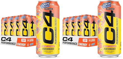 Image of Cellucor C4 Performance Energy Drink | JOLLY RANCHER Peach | Zero Sugar Carbonated Preworkout Energy | 200mg Caffeine with Beta Alanine | 16 Fl Oz (24 Pack)