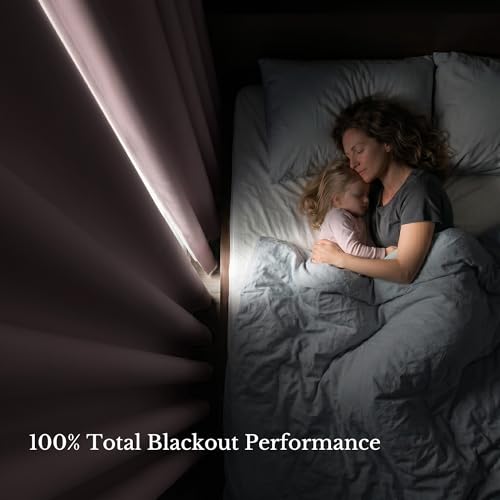 Image of NICETOWN 100% Blackout Window Curtain Panels 84 inch Long, Blush Pink, 2 Pieces, 52 inches Wide Each Panel, Heat and Cold Blocking Drapes with Black Liner for Nursery, Thermal Insulated Draperies