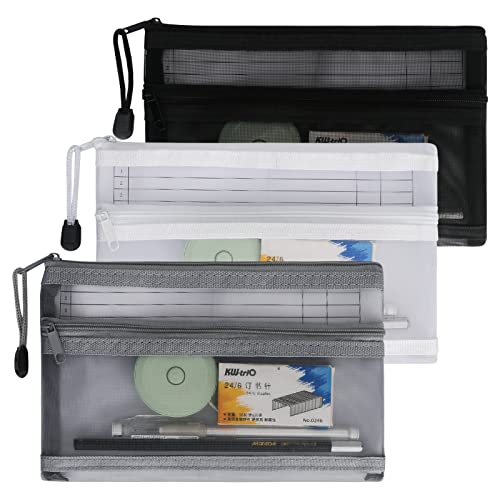 Colorlife CL-US-D-1181-PENCIL-BAG-3-PACK Mesh Zipper Pouch 3 Pack Mesh Pencil Case [Double Layers] Multifunctional Clear Pen Bag Organizer Stationery Storage Bag cover