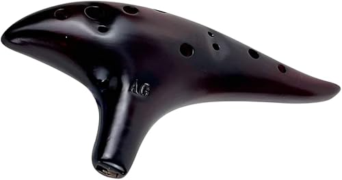 Flauta Ocarina Alto C de 12 agujeros de cerámica fina de alta calidad, color negro