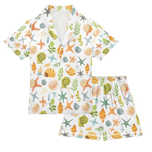 senya Cartoon Starfish Satin Summer Pajama Sets Silk Short Sleeve Button Down Sleepwear