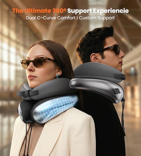 Image of Neck Pillow for Traveling, Travel Pillows for Airplanes, Adjustable Neck Pillow Airplane Travel Essentials - 2 Layer Patented | Inflatable Air Loop & Memory Foam for 360 Ergonomic Support