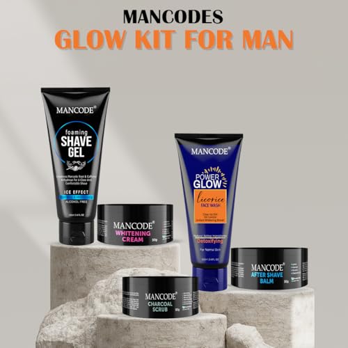 Image of Mancode Grooming Gift Set - The Ultimate Glow Kit for Men | Complete Grooming Kit | Hydrates & Revitalizes Skin (Shave Gel,Face Wash,After Shave Balm,Whitening Cream,Scrub) Stylish Gift Box Pack of 5