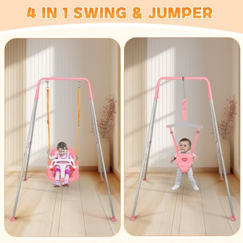 Image of 4-in-1 Toddler Swing Set & Baby Jumper and Bouncer for Toddlers | Foldable Baby Swing Stand for Outdoor /Indoor Play, Easy to Assemble and Store for Ages 6 Months to 10 Years Old