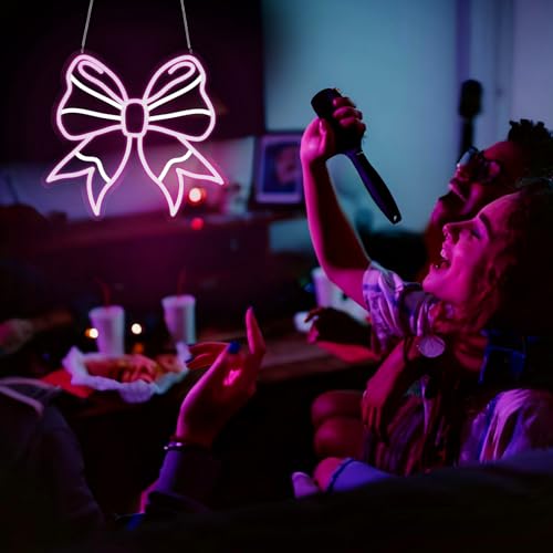 Image of Bow Neon Sign Led Neon Lights Neon Signs for Wall Decor Light Up Sign for Birthday Party Club Gift