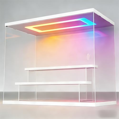 Image of Sheenory Clear Acrylic Display Case with RGB LED Light, 3 Tier Dustproof Showcase for Collectibles, Figures & Model Cars, Stackable Display Box (White, 12x7x9 in)