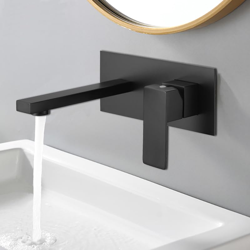 Robinet cascade mural encastré noir en acier inoxydable pour lavabo