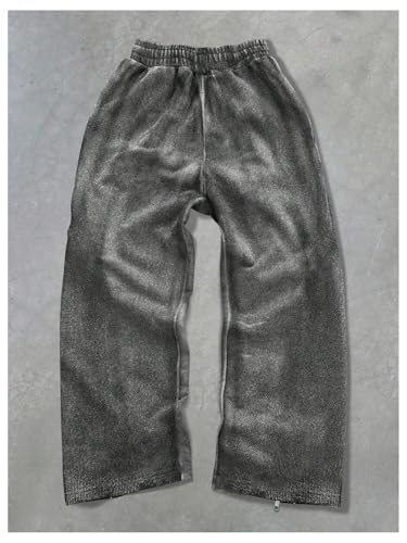 GORGLITTER Men's Letter Graphic Baggy Sweatpants Y2K Wide Leg Drawstring Acid Washed Track Pants with Pockets Streetwear2