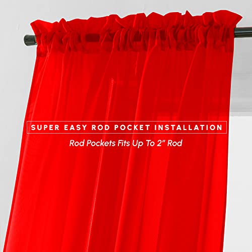 Elegant Comfort 2-Piece Sheer Panel with 2inch Rod Pocket - Window Curtains 60-inch Width X 84-inch Length - Red - Image 3