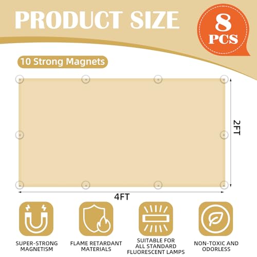 Image of ANGSYLTH 8 Pcs Fluorescent Light Covers - 4 x 2 Feet Covers for Ceiling Lights, 8 x 10 Magnetic Light Filters for Classroom, Office, Hospitals (Warm Yellow)