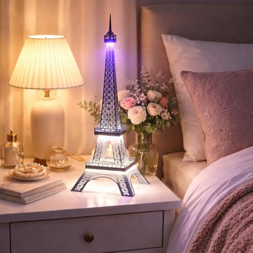 Image of METSY Paris World Famous Building Metal Eiffel Tower Antique Vintage Statue for Gifts, Room,Office,Decorative Showpeice Lasercut with Light Wedding Decors(84x30) cm