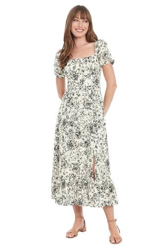 Image of London Times Womens Square Neck Smocked Back Linen Blend Flattering Versatile Spring Summer Garden Party