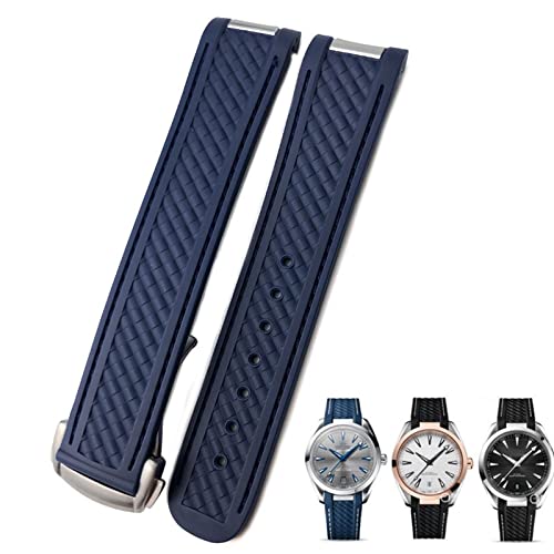 Bracelet 20mm silicone bleu et boucle acier pour Omega Seamaster