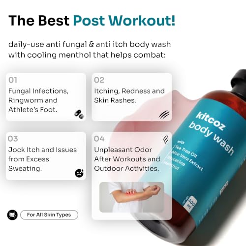 Image of Kitcoz Anti-Fungal Body Wash with Tea Tree Oil | For Itchy, Uncomfortable & Irritation-Prone Skin | Paraben Free for Men & Women (300ml)