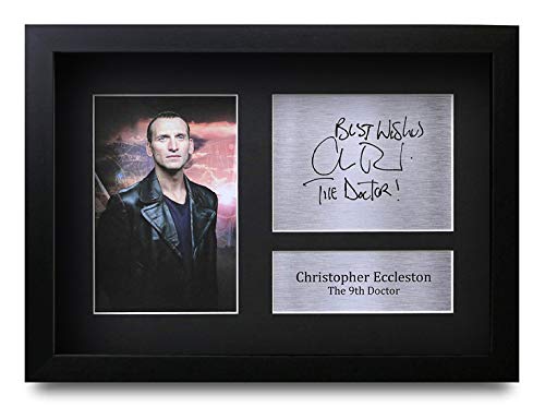 Christopher Eccleston Dr Who autographe imprimé pour fans de série télévisée - Cadre A4 noir