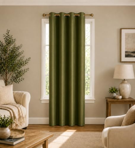 Image of Polyester Eyelet Door Curtain, Solid Plain Light Filtering Curtain for Bedroom, Living Room & Home Office, 7 Feet (84 x 48 Inch), Green, Pack of 1