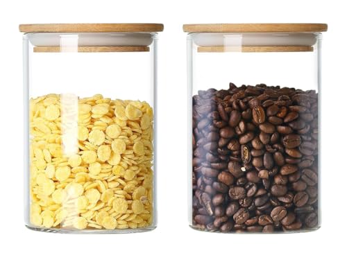 Image of MARTVIA Glass Food Storage Jars with Bamboo Lids 350ml Set of 2, Wide Mouth Lid Jar for Home Kitchen,Flour, Sugar, Coffee, Pasta, Oats, Grains, Cookies, Snacks (Round 350 ML Jar, SET OF 2)