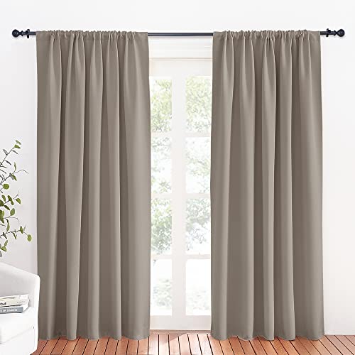 RYB HOME Room Darkening Curtains for Bedroom, Thermal Insulated Noise Reducing Window Drapes Farmhouse Decor for Living Room Kitchen, W70 x L84 inch, 2 Panels, Sand