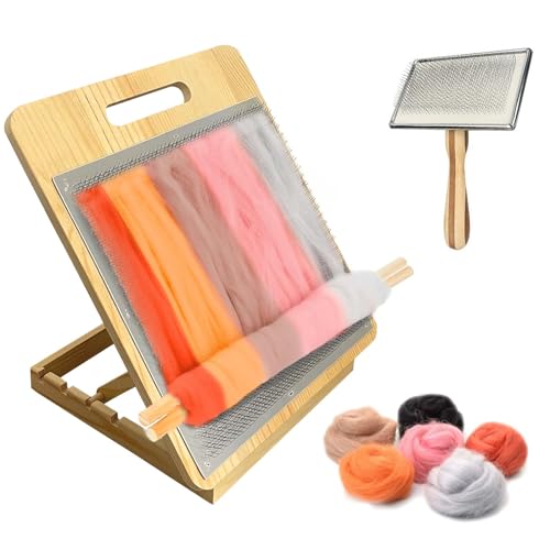 Image of Gkesgm Wool Blending Board and Carding Brush Set for Fiber,Includes Adjustable Blending Board and 1 Pieces Wool Brush with 2 Dowels for Spinning Fiber Preparation,Felt Needle Project Wool Craft