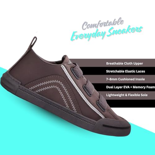 Image of Men's Black Canvas Sneakers - Stylish Casual Shoes with Non Tie Elastic Laces | 7mm Memory Foam & EVA Insole | Lightweight & Comfortable Everyday Footwear (Sizes 6-10)