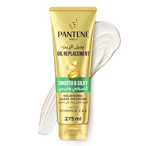 Pantene Pro-V Smooth & Silky Oil Replacement Leave-On Cream to Control Frizz - Repairs Damage & Nourishes Deeply with Vitamins B C & E 275ml