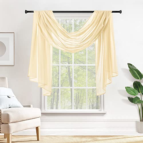 MIULEE Sheer Scarf Valance Extra Long Window Treatment 54"x144" Cream Beige